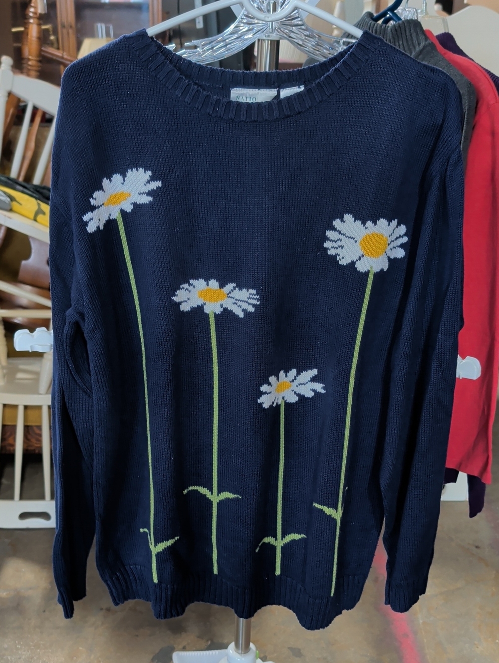 Women's Navy Daisy Knit Sweater -National Wildlife Federation